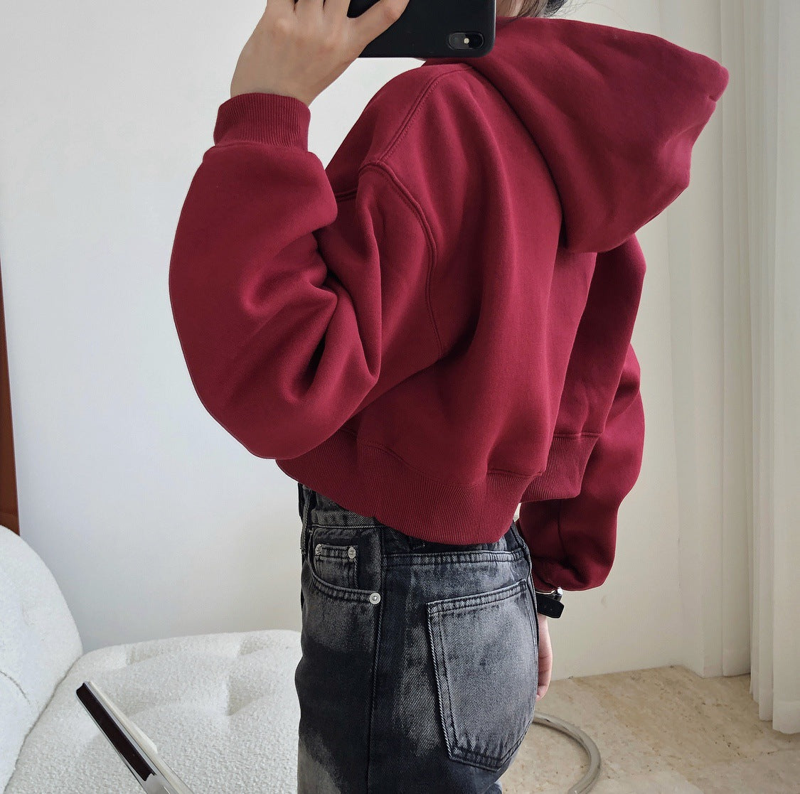 Women Loose Plus Fleece Hooded Sweatshirt