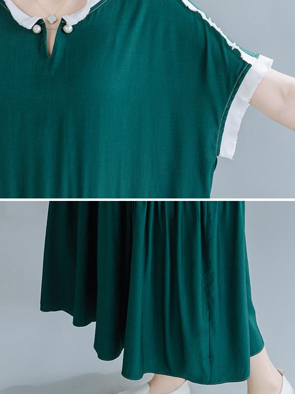 Loose Split-Joint Pleated Midi Dress