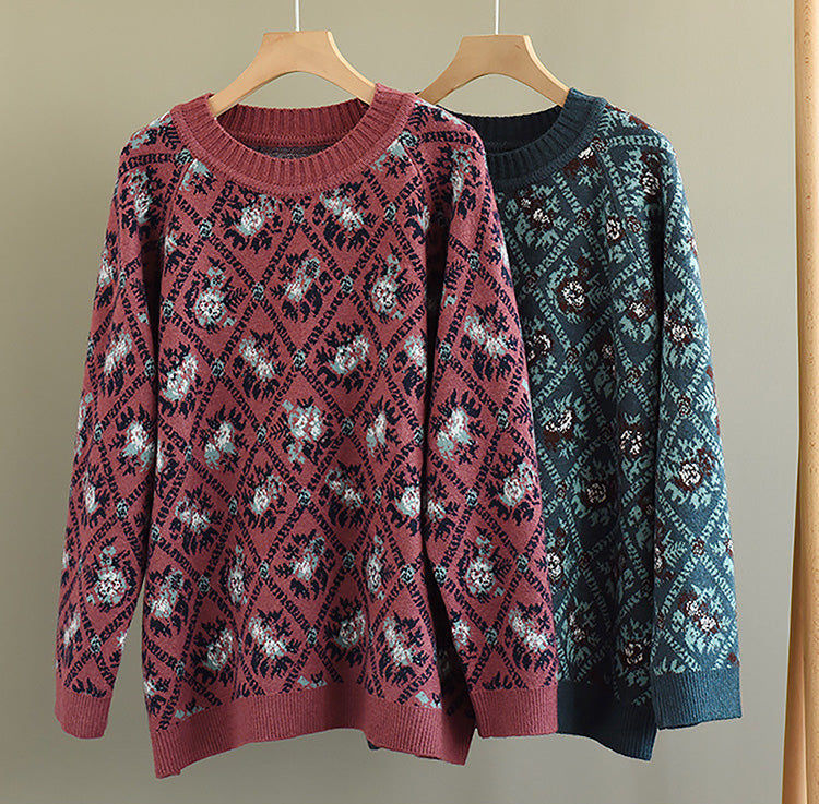 Retro Loose Jacquard Knitted Sweater