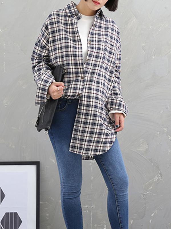 Casual Plaid Split-Joint Lapel Shirt