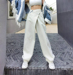 Women Solid Color Irregular Casual Pants