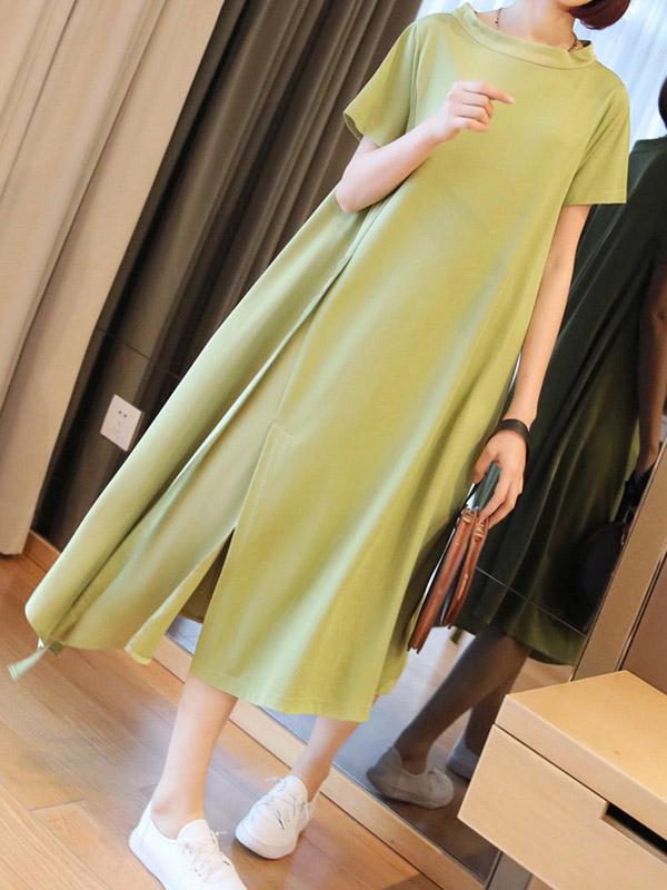 Casual Solid Cropped Comfortable Long Dress