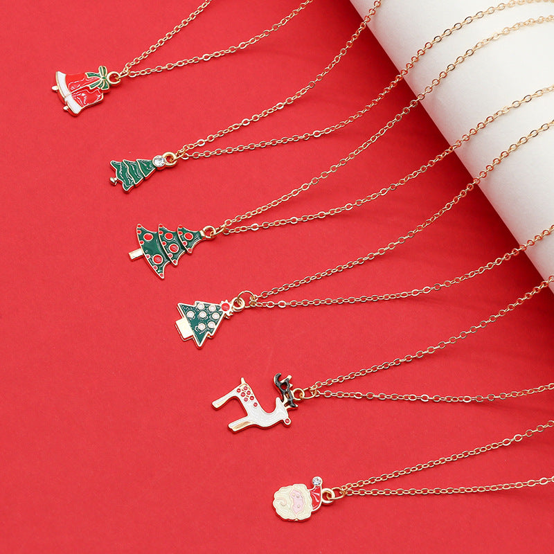 Women Christmas Tree Santa Pendant Clavicle Necklace