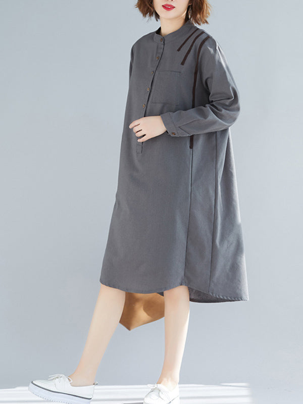 Original Solid Round-Neck Shirt Dress