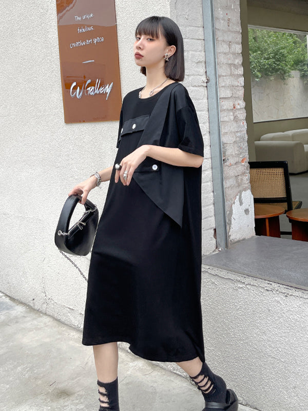 Short Sleeves Round Neck Simple Maxi Dres