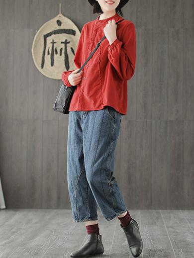 Corduroy Loose Fresh Solid Blouse Top