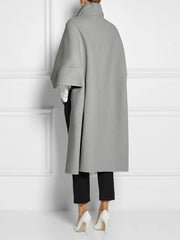 Batwing Sleeves High-Low Split-Joint High-Neck Cape Woolen Coat