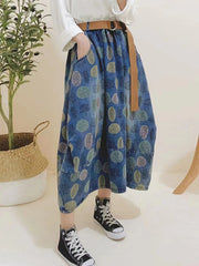 Women Printed Loose Elastic Waist Casual Skirt