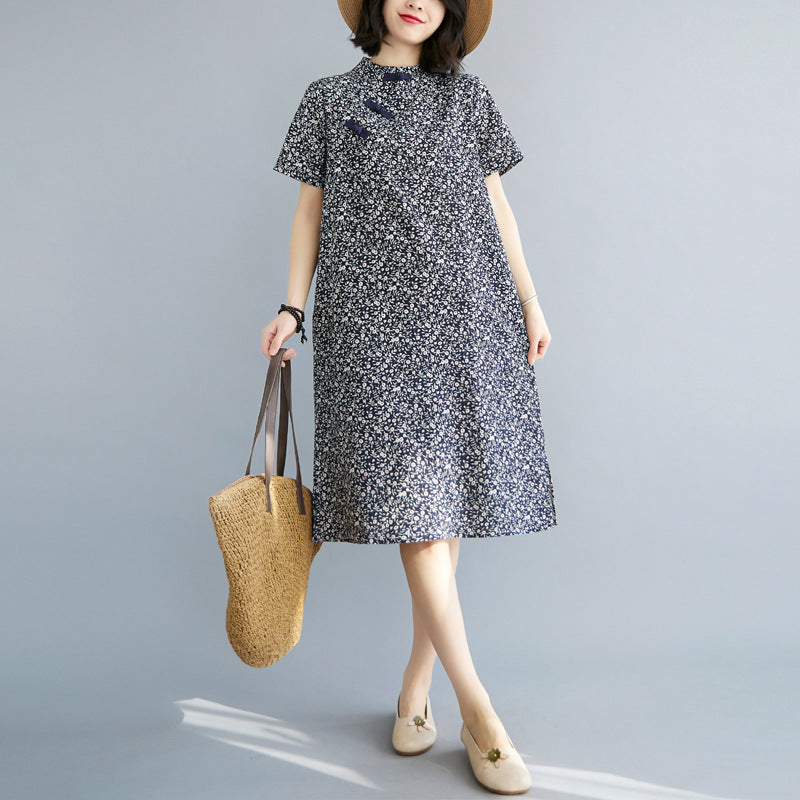 Retro Printd Short Sleeve Midi Dress