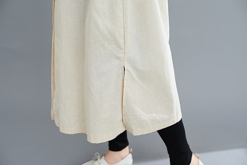 Simple Solid Color Over The Knee Long Casual Shirt Outwear