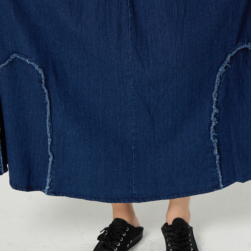 Retro Denim Irregular Stitching Skirt