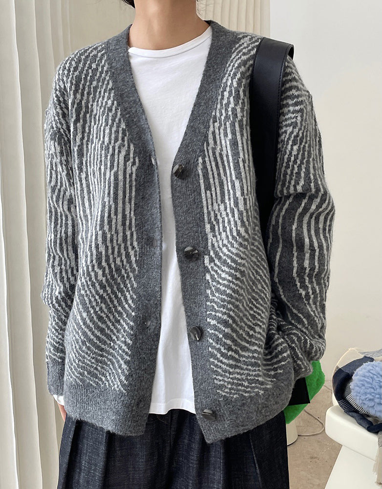 Vintage Abstract Pattern V-Neck Sweater Cardigan