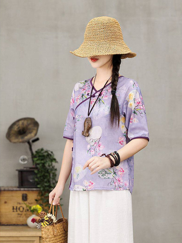 Retro Slouchy Plate Button Irregular T-Shirt