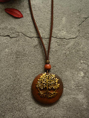 Vintage Bright Drilling Big Tree Wood Necklace