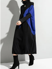 Women High Neck Color Block Drawstring Dress
