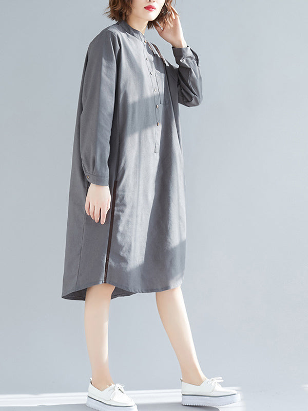 Original Solid Round-Neck Shirt Dress