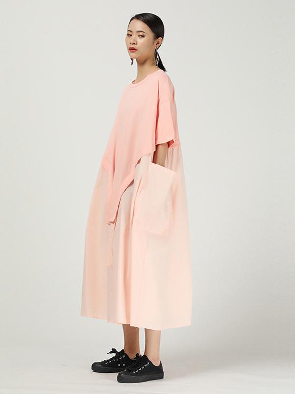 Loose Cropped Splicing Round-Neck Dress
