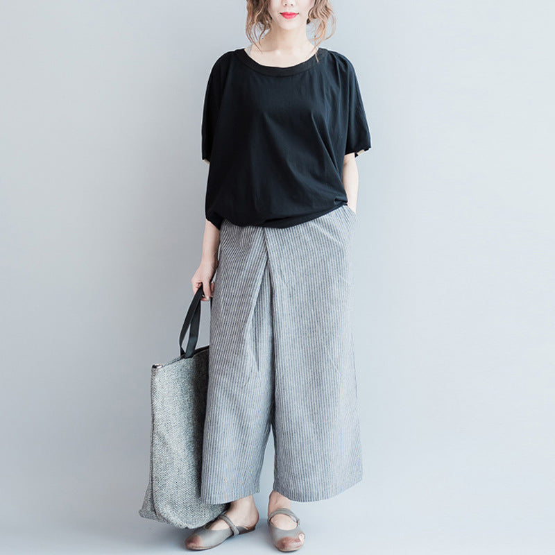 Large Vertical Striped Wide-Leg Pants