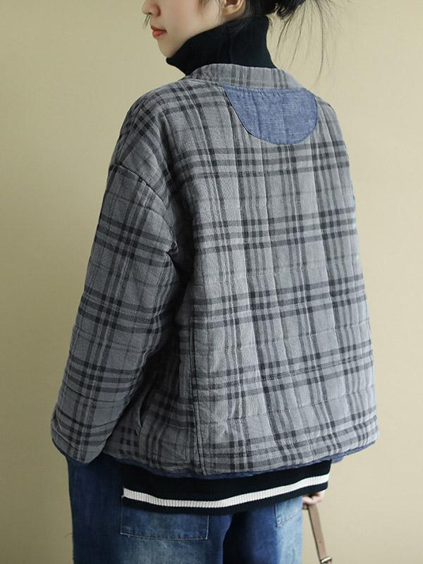 Plaid Loose Casual Quilted Coat