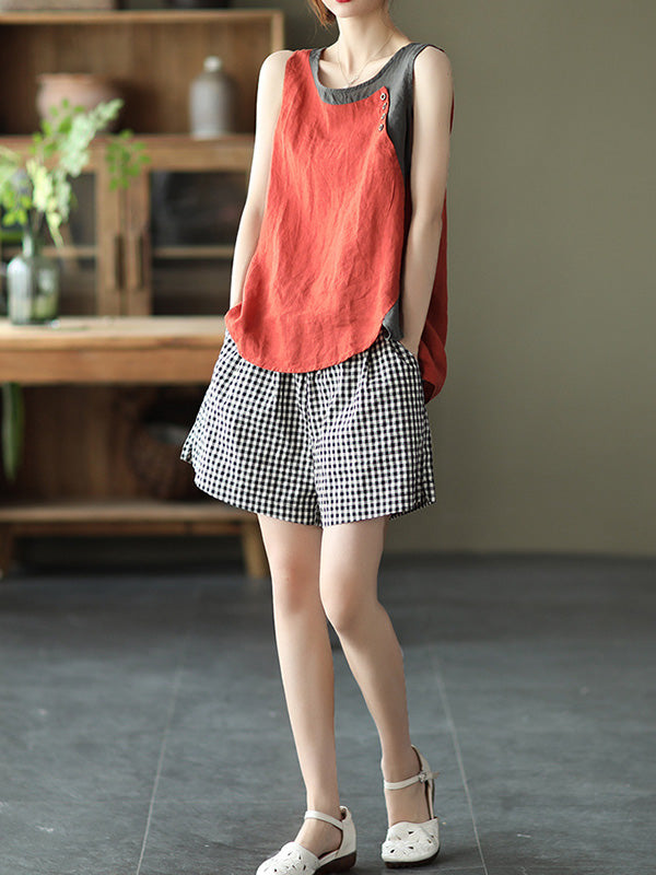 Round Neck Split-Joint Contrast Color Vest Top