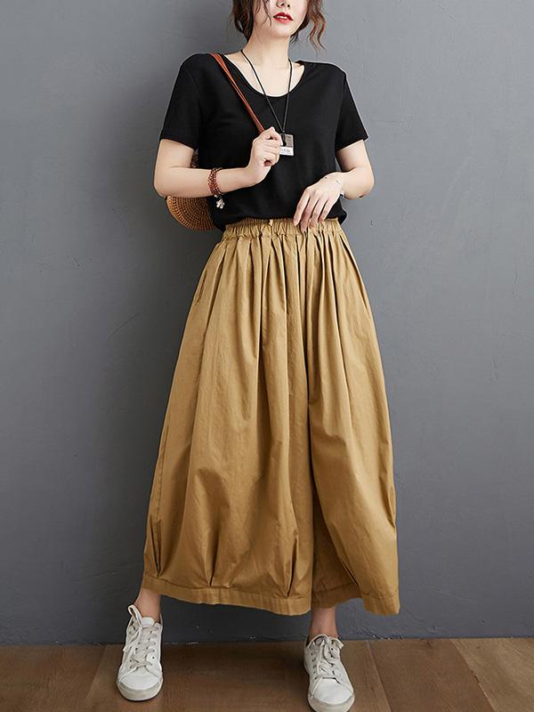 Vintage Solid Pleats Column Culotte