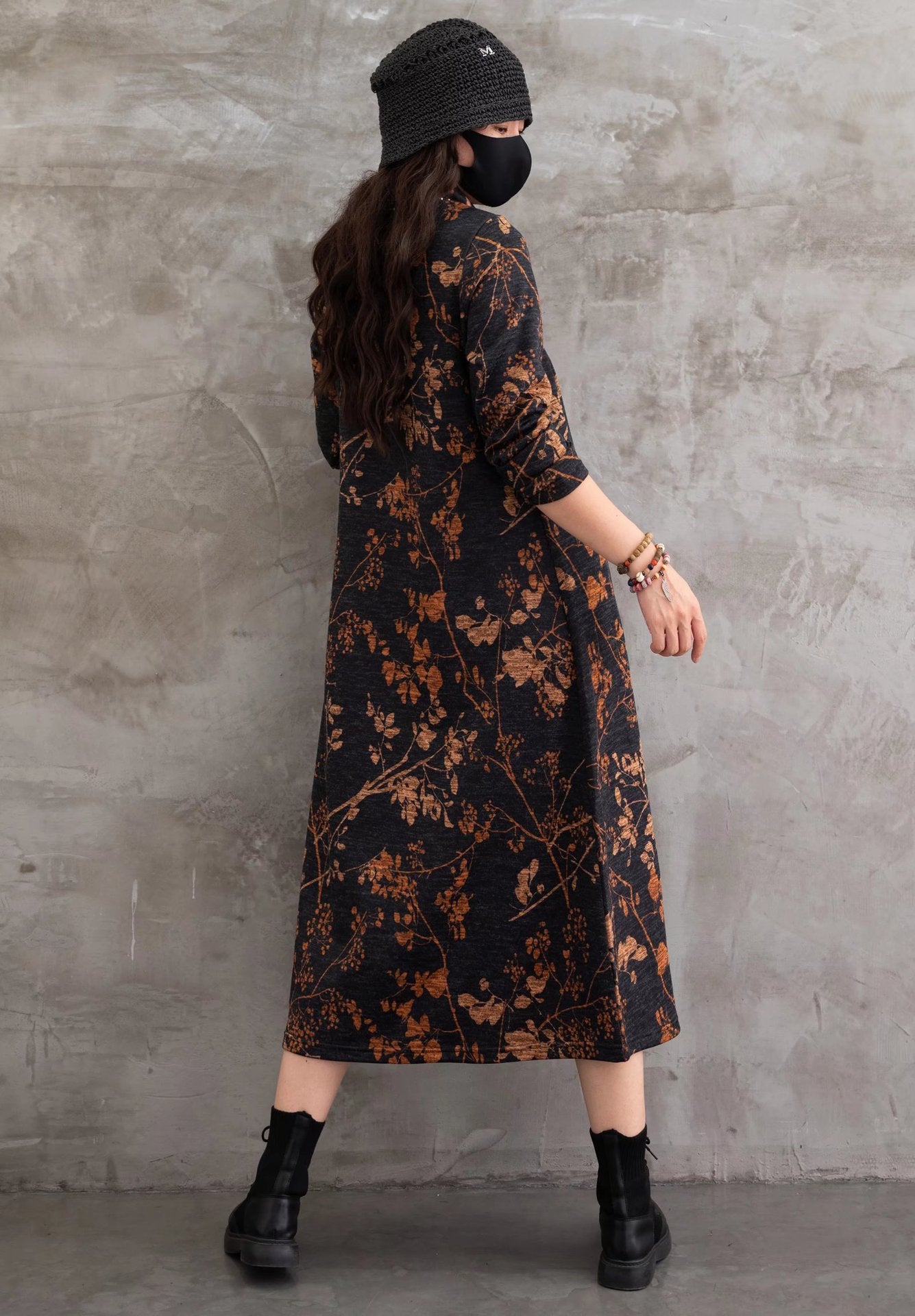 Vintage Floral Printed  Casual Midi Dress