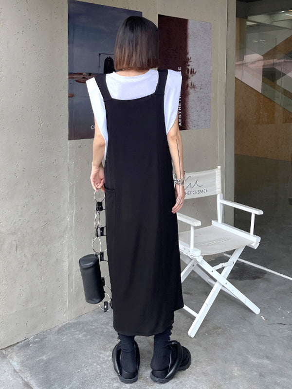 Summer Loose Solid Straight Vest Dress