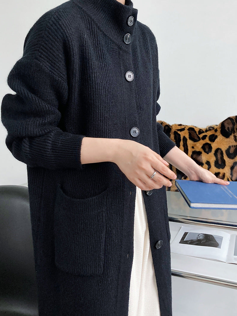 Retro Solid Thicken Knitted Midi Outwear
