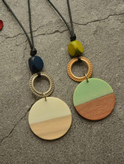 Simple Resin Round Ring Color-Block Necklace