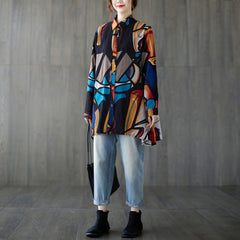 Retro Print Loose Casual Long Sleeve Shirt