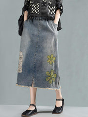 Printed Washing Style Denim Skirt