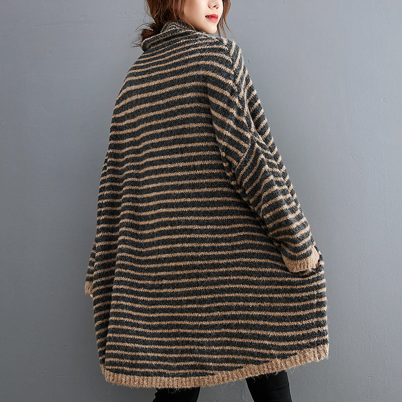 Plus Size Women's Loose Striped Long Sleeve Sweater