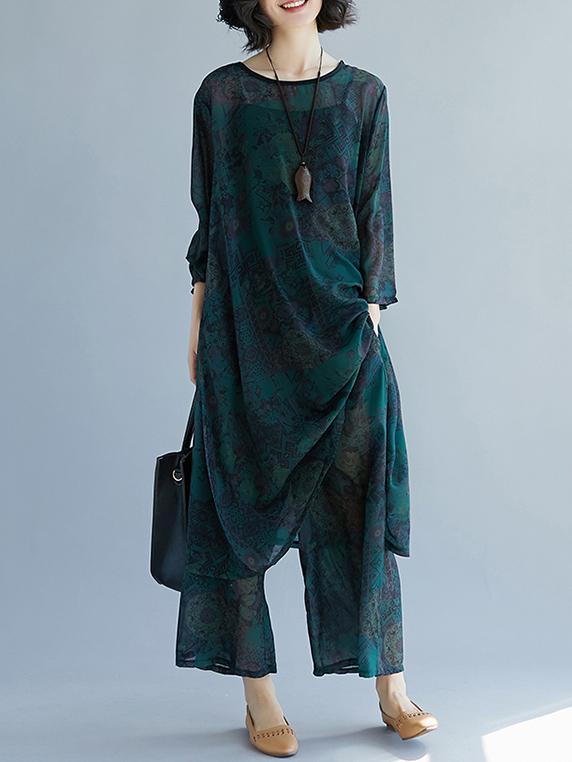 Chiffon Plus Size Loose Printed Leisure Suits
