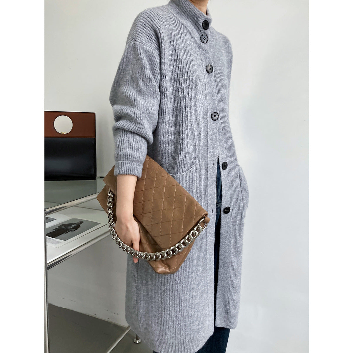 Retro Solid Thicken Knitted Midi Outwear