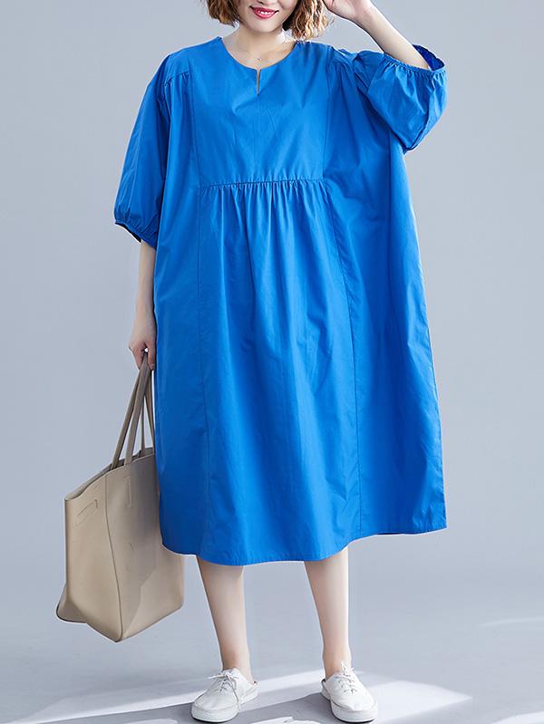 Casual Loose Solid Half-Sleeve Long Dress