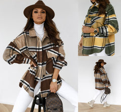 Casual Loose Plaid Long Sleeve Lapel Shirt