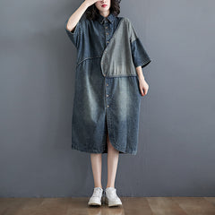 Retro Mid-Length Denim Single-Breasted Patch Coat