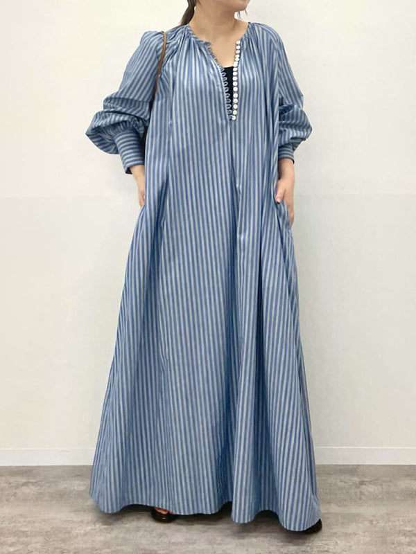 Loose And Retro Striped Maxi Dress