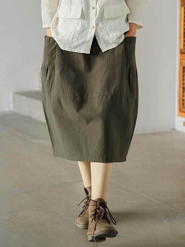 Solid Casual Cotton Pocket Skirt