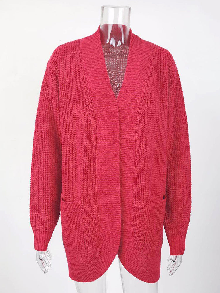 Casual Solid Color Knitted Cardigan Top