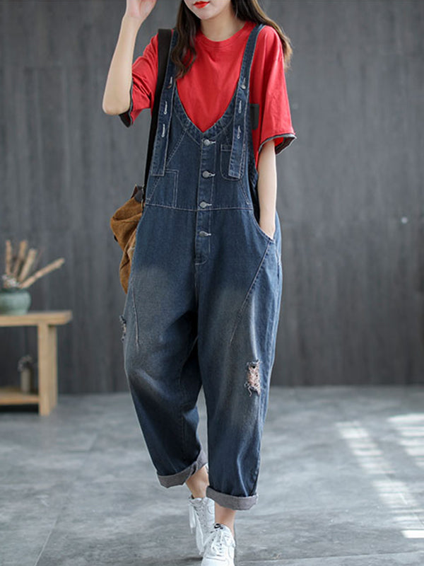 Loose Casual Retro Denim Jumpsuit Pants