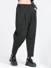 Minimalist Casual Split-Joint Pleats Black Harem Pants