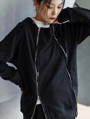 Double Zipper Design Casual Hooded Sweatshirt