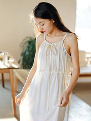 Solid Pleated Sleeveless Casual Dress