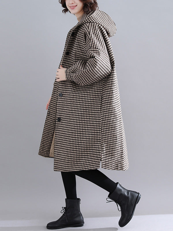 Loose Plaid Hooded Quilted Coat