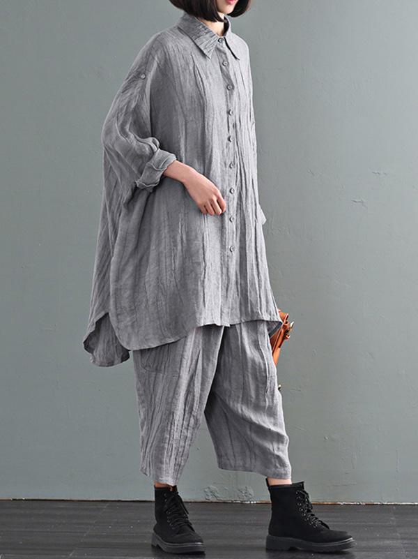 Casual Solid Linen Long Blouse