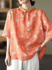 Summer Retro Printed Lapel Blouse