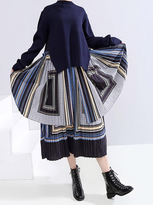 Two Pieces Printed Split-Joint Ruffled Long Dress