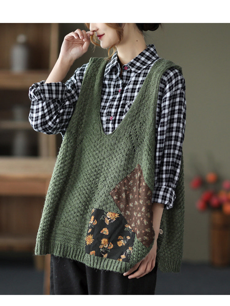 Retro Patch Knitted Vest