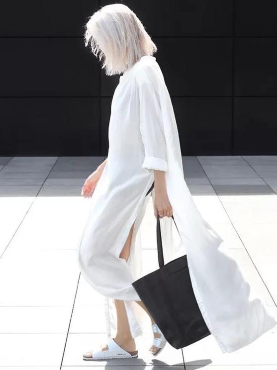 Loose Split-Side Urban Long White Shirt